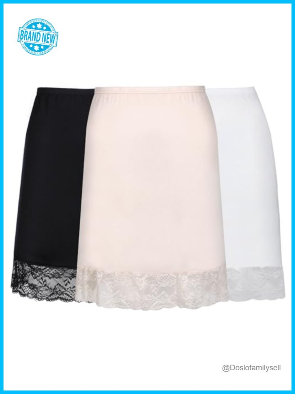 3pc Lace Half Slips for Under Dresses, Adjustable Underskirt, Above Knee
